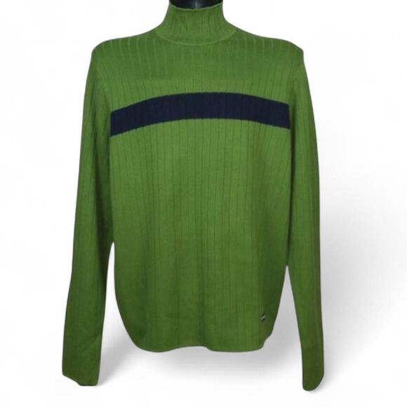 90’s Y2K Abercrombie & Fitch Ribbed Moss Green & Navy Blue Striped Sweater. - Picture 8 of 8